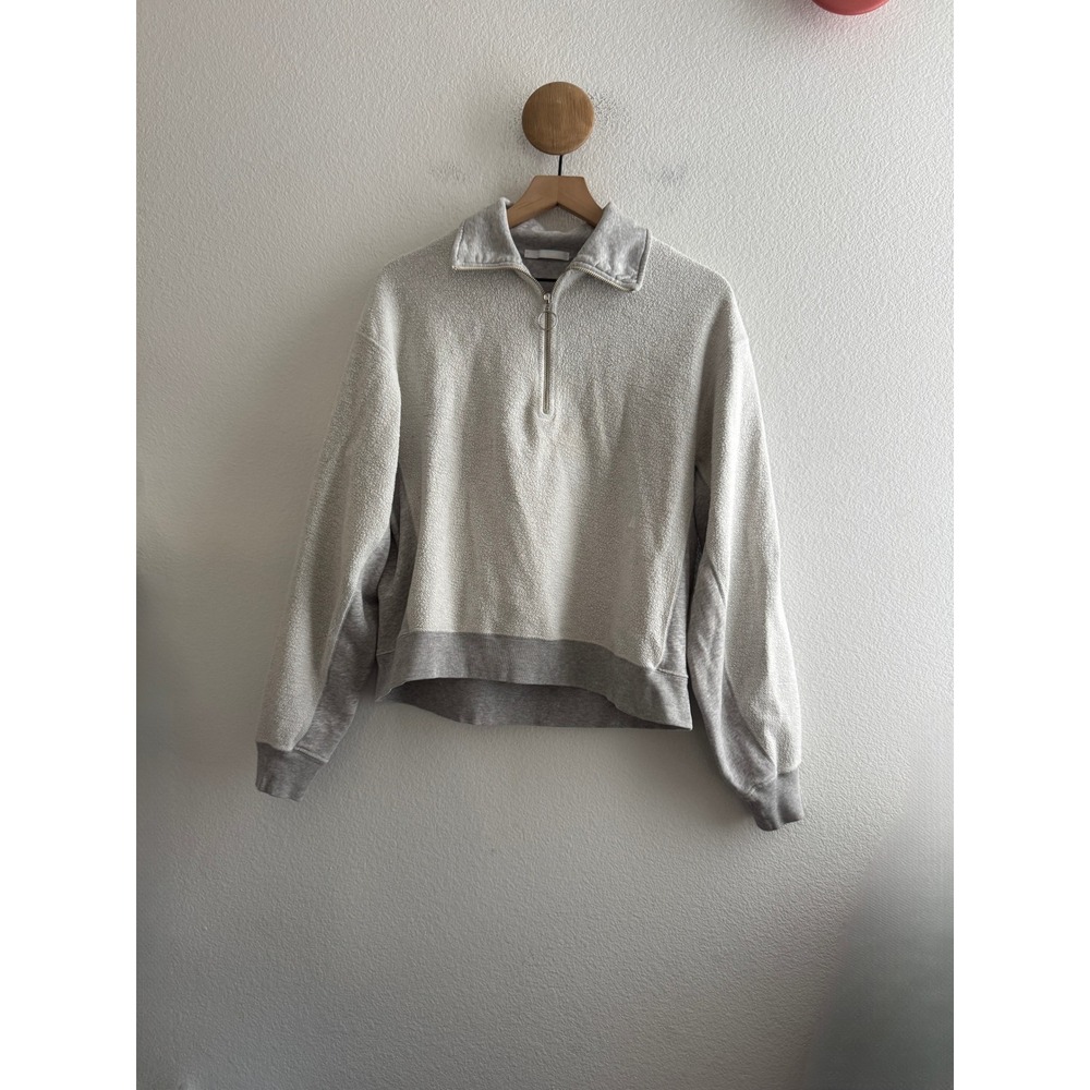 Helmut Lang Gray Boucle Fleece Quarter Zip Sweatshirt Size Small